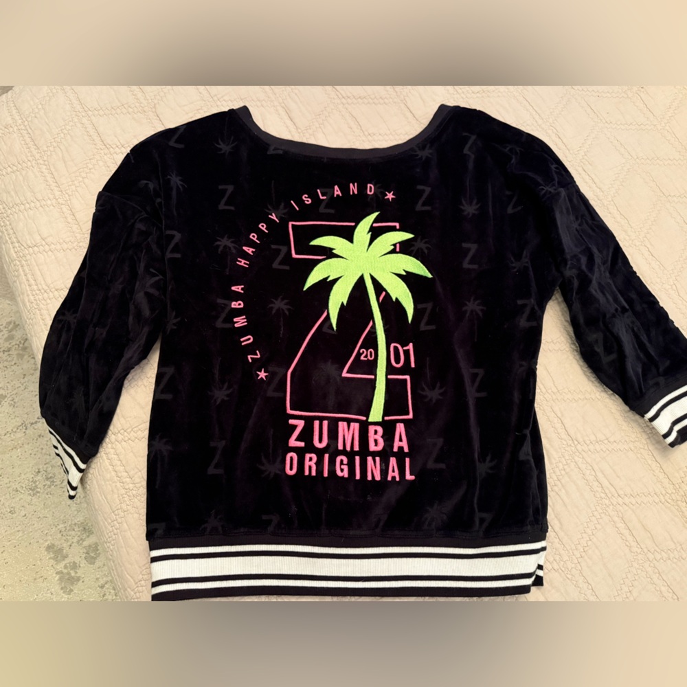 Zumba Fitness Black Top with Pink Accents/velvet off shoulder